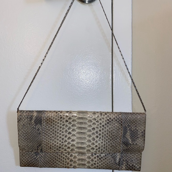 Carlos Falchi Python Silver/Metallic Flap Clutch - Picture 3 of 9